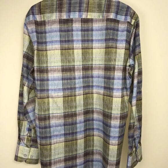 Robert Graham Long Sleeve Button Shirt Plaid Mens Medium Checkered Blue Green - Picture 5 of 6